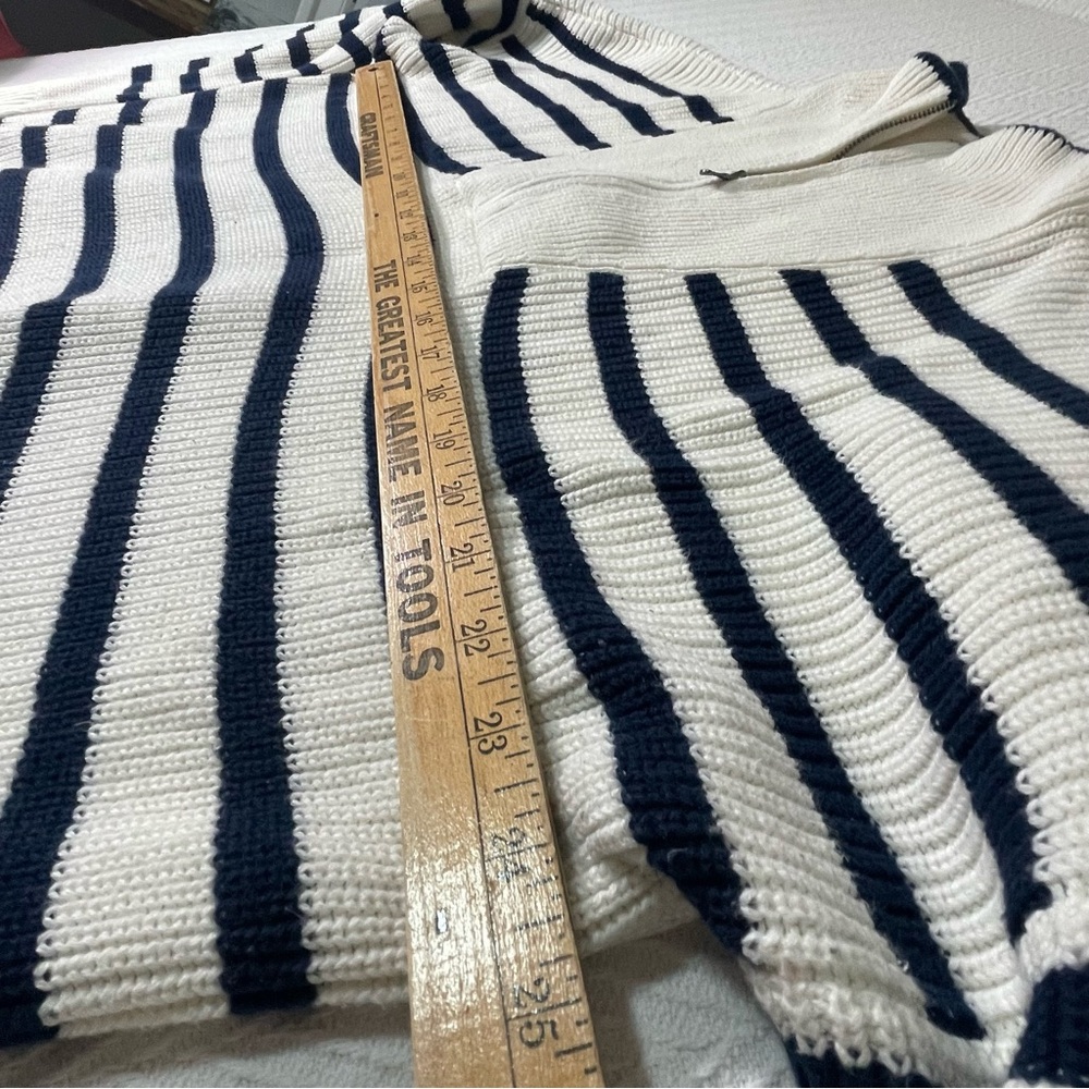 Lands' End White & Navy Blue Striped Mock Neck Quarter Zip Pullover Sweater - Picture 6 of 7